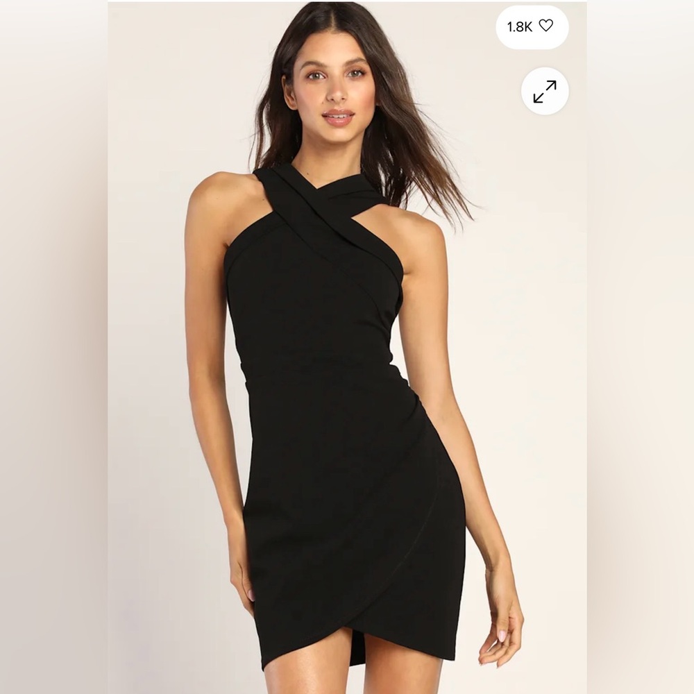 Lulu's Black Headed To Cocktail Hour Halter Mini Tulip Size Medium